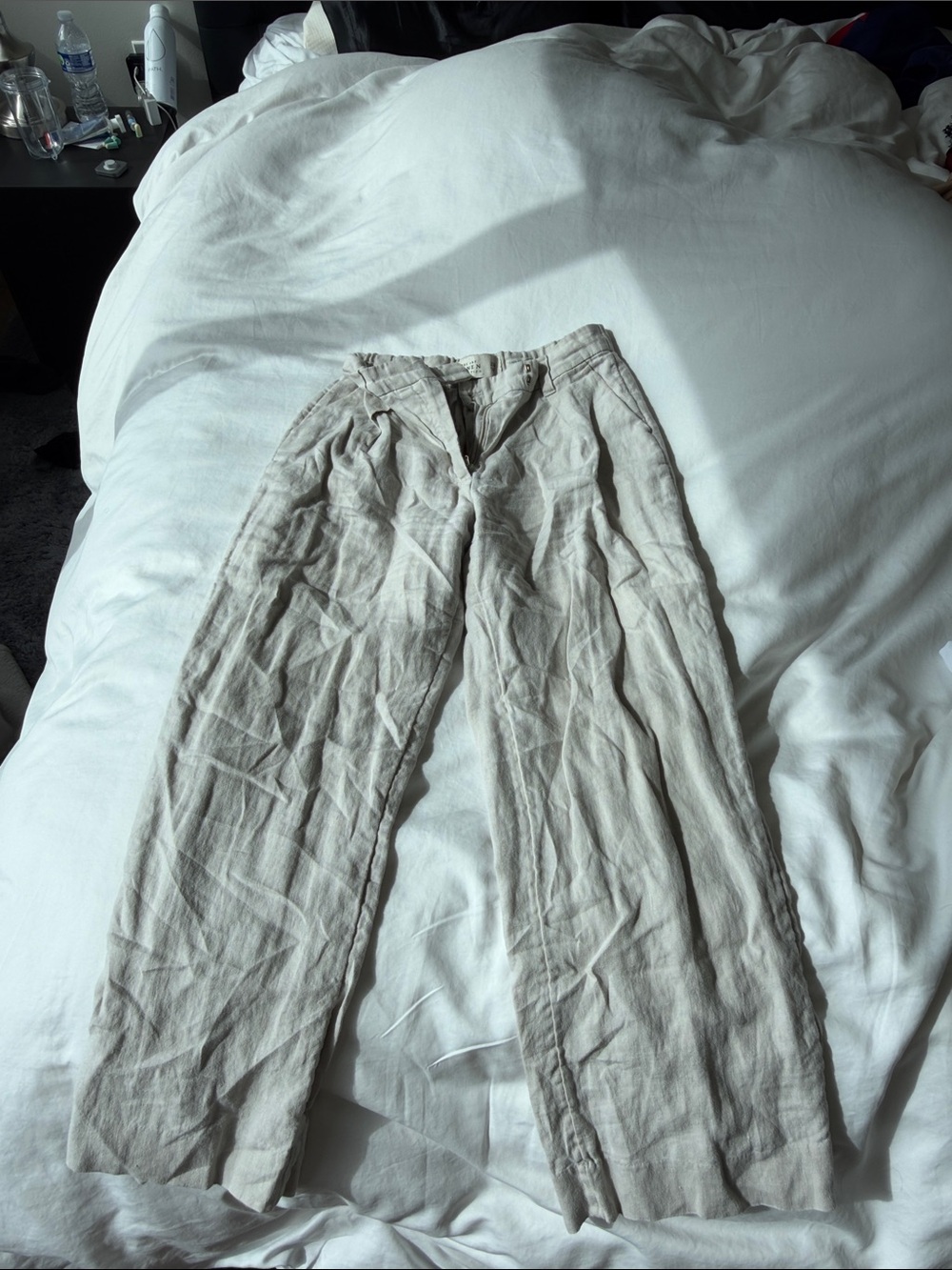 Womens Linen Wide-Leg Pants in Light Beige